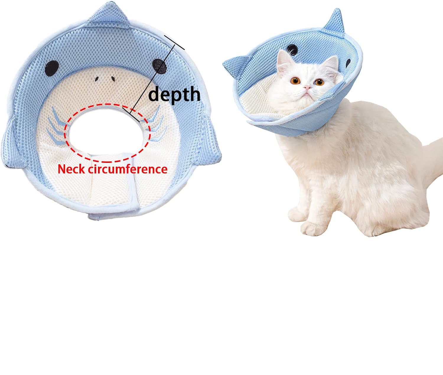 Cat Recovery Cone Neck Cute Shark Shaped Cat, Elizabeth Circle Soft And Breathable Elizabeth Abethan Puppy For Indoor Cats Comfortable Kitten Neck Protection E Neck For Grooming Anti-licking Post