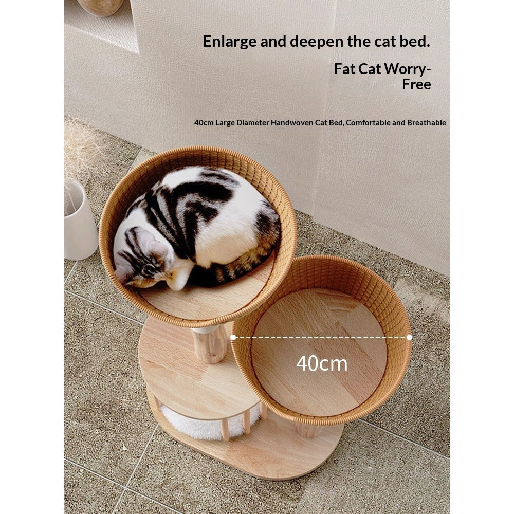 Solid Wood Cat Climbing Frame, Cat Tree, And Cat Bed All-in-one