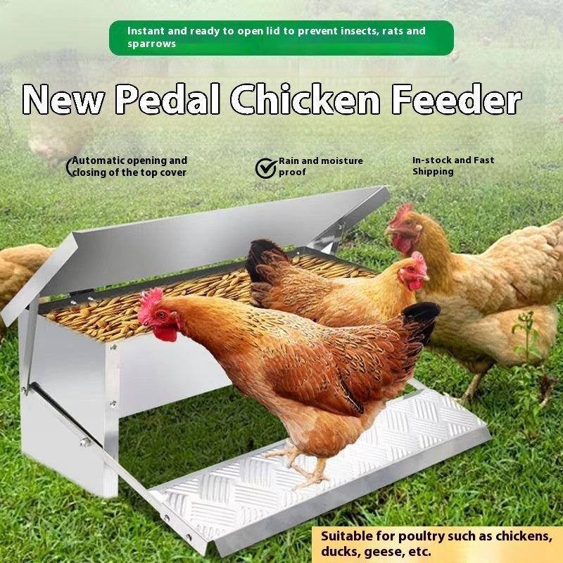 Pedal Chicken Feeding Trough Stainless Steel Chicken Artifact Automatic Feeding Universal Slot