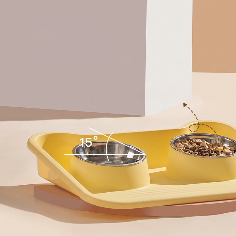 Cats, Dogs, And Food Utensils, Neck Protection, Leak Proof, Stainless Steel Tilted Double Bowl Food Utensils, Pet Products