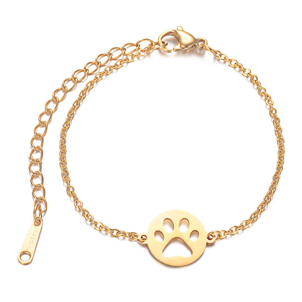 Titanium Steel Jewelry Hollow Golden Animal Paw Print Stainless Steel Thin Chain Bracelet