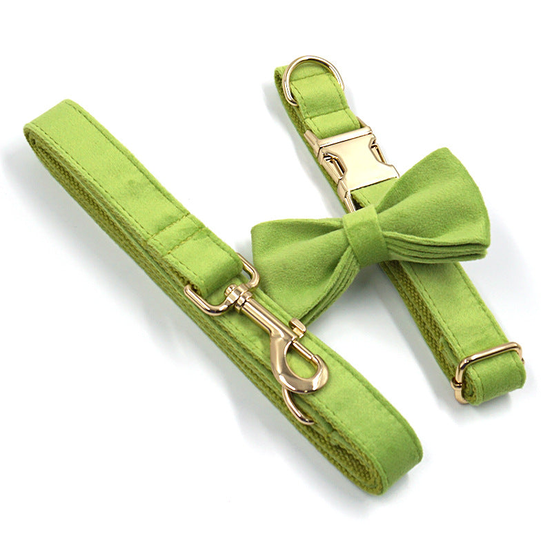 Pet Collar Dog Leash Matcha Green Velvet High-grade Gold Buckle
