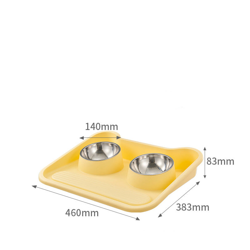 Cats, Dogs, And Food Utensils, Neck Protection, Leak Proof, Stainless Steel Tilted Double Bowl Food Utensils, Pet Products