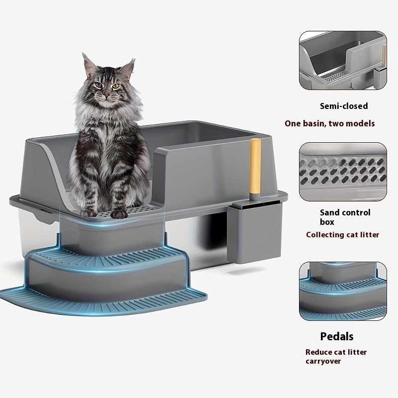 Semi-closed Stainless Steel Litter Box