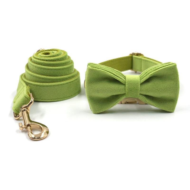 Pet Collar Dog Leash Matcha Green Velvet High-grade Gold Buckle