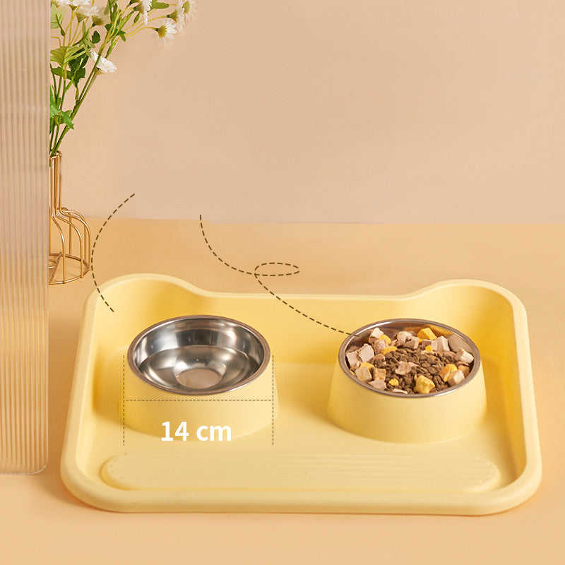 Cats, Dogs, And Food Utensils, Neck Protection, Leak Proof, Stainless Steel Tilted Double Bowl Food Utensils, Pet Products