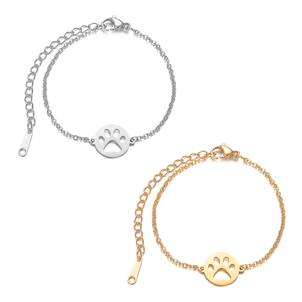 Titanium Steel Jewelry Hollow Golden Animal Paw Print Stainless Steel Thin Chain Bracelet