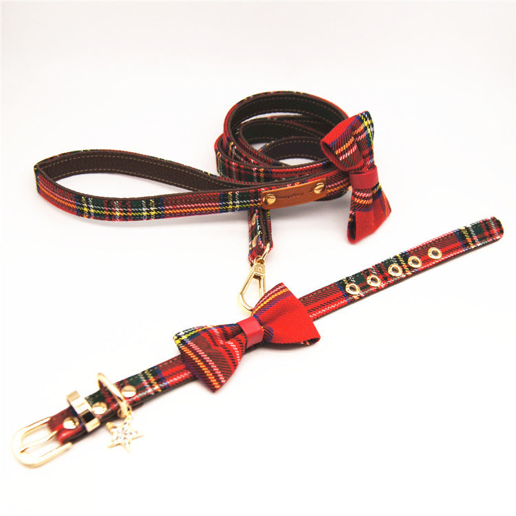 Red Plaid JK Series Bowknot Detachable Small Cat And Dog Universal Pet Collar