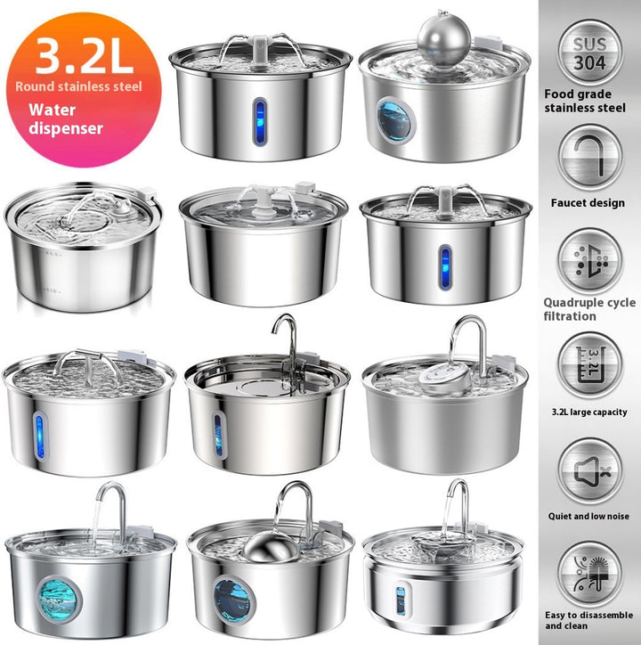 All Stainless Steel Pet Water Dispenser Round Runway Type Large Capacity Dogs And Cats Water Dispenser